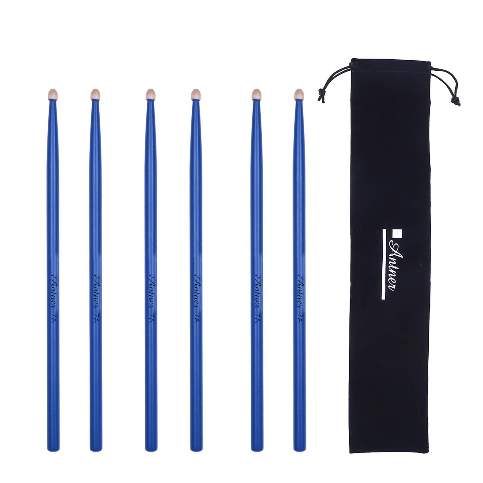 Antner 3 Pairs Drum Sticks 7A for Kids and Beginners Classic Maple Wood Drumsticks, Blue