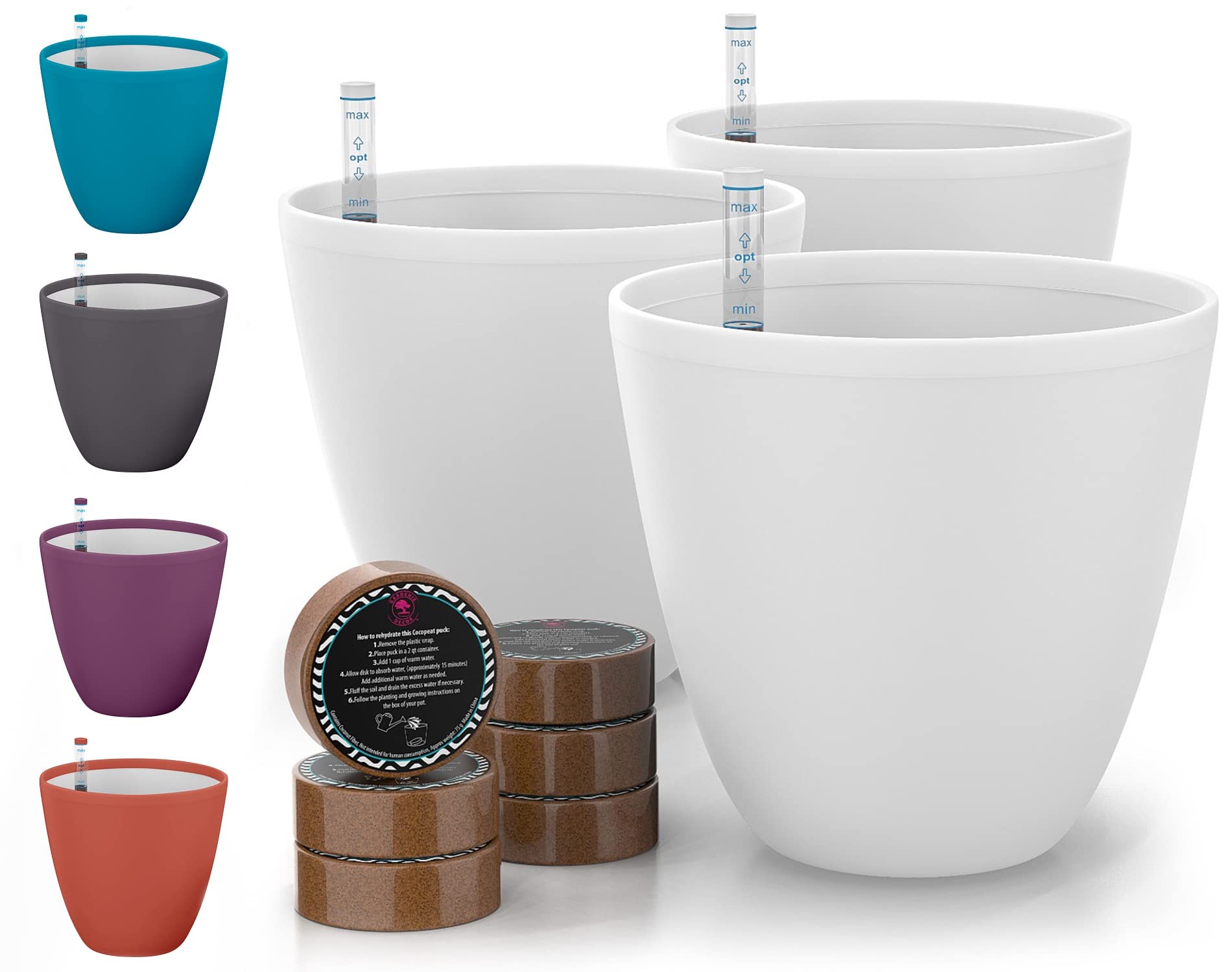 Gardenix Decor 7 Self Watering Planters For Indoor Plants - Flower Pot With Water Level Indicator For Plants, Grow Tracking Tool