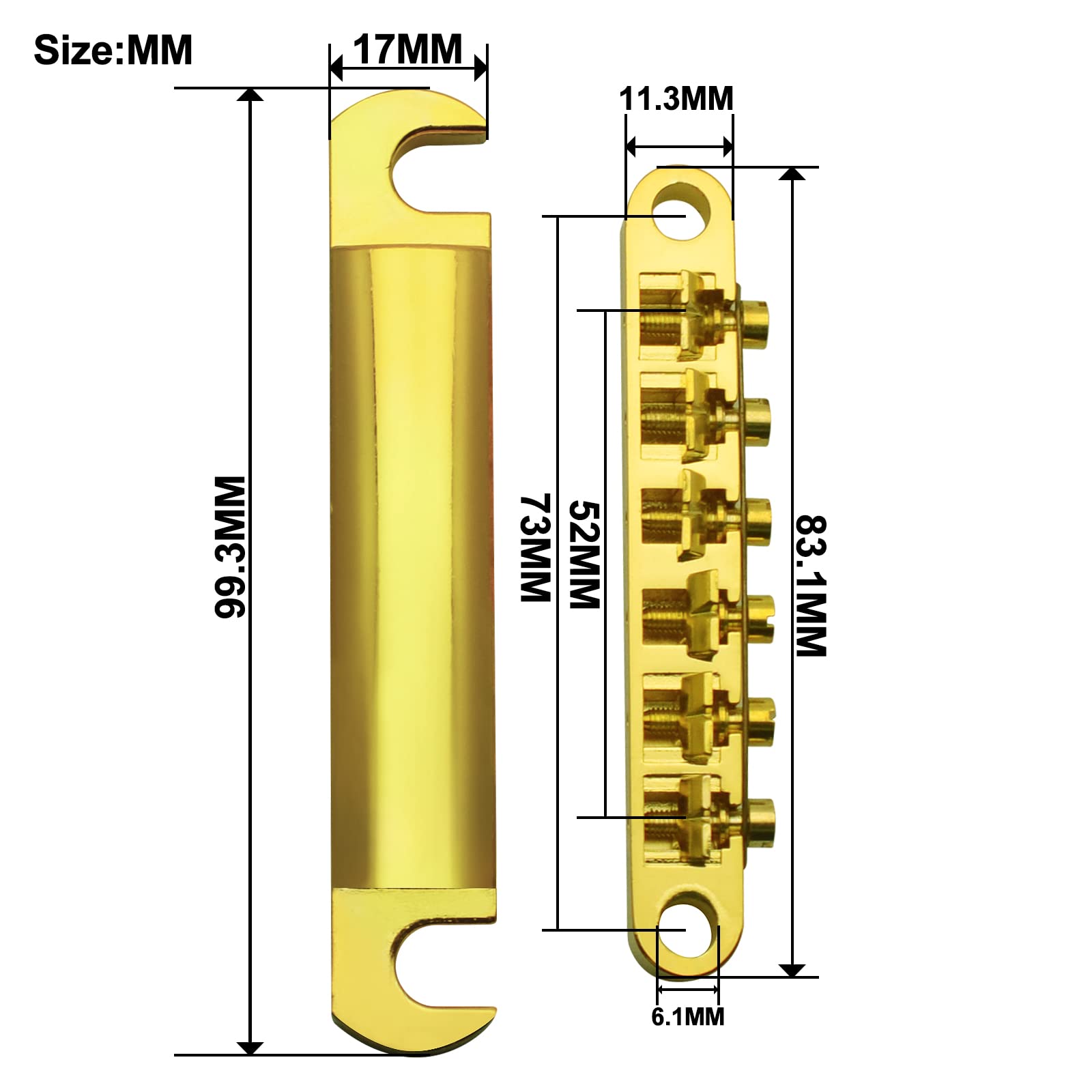 MAXCHEER A Set of String Saddle Tune-O-Matic Bridge & Tailpiece For GB LP Style Electric Guitar (Gold)