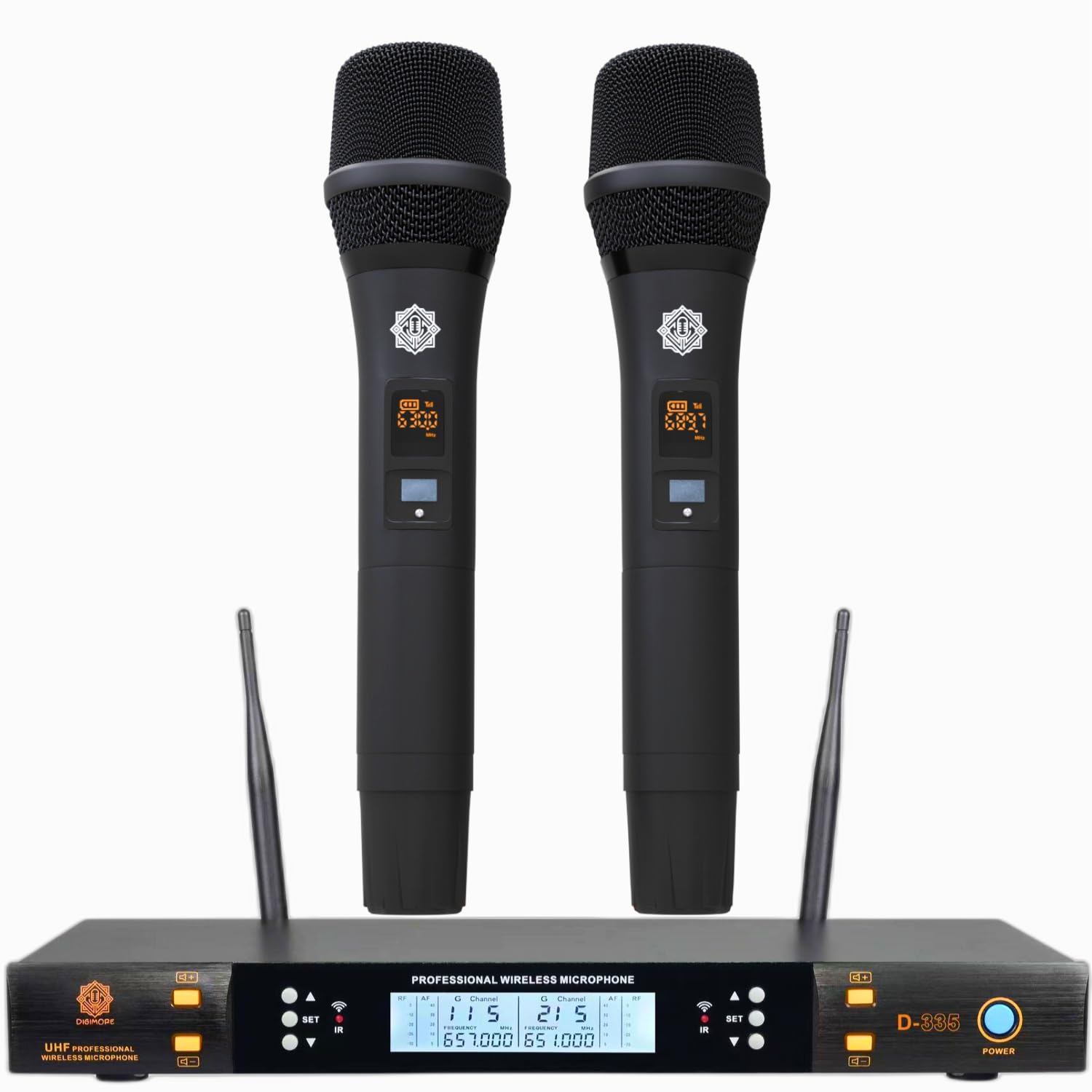 DIGIMORE Dual Wireless Microphone System, Dual Cordless Microphone Set, UHF Handheld Wireless Microphones | IR Blaster | 200 Cha