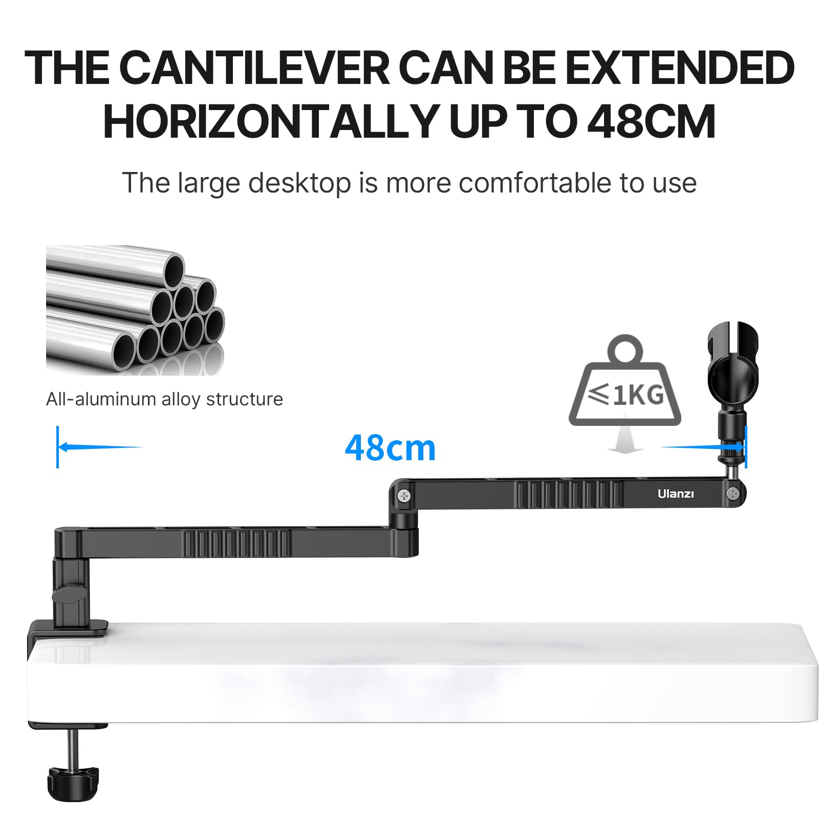 Upgrade ULANZI LS26 Low Profile Mic Arm, Aluminum 360 Rotatable Foldable Microphone Low Arm Desk Mount for Podcast/Streaming/Gam