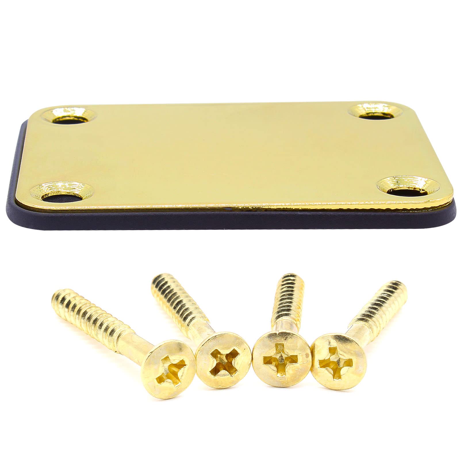 Jersvimc Gold Bass Guitar Neck Plate Replacement with Mounting Screws, Metal Neckplate Telecaster Neck Shim Electric Guitar Hard