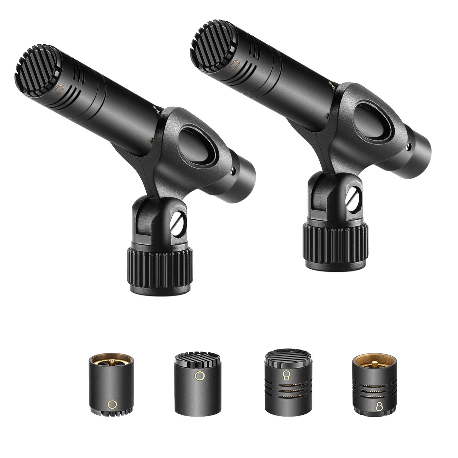 Neewer 2-Pack Pencil Stick Condenser Mic with Interchangeable Omni Cardioid and Super Cardioid Capsules Foam Windscreens Mic Cli