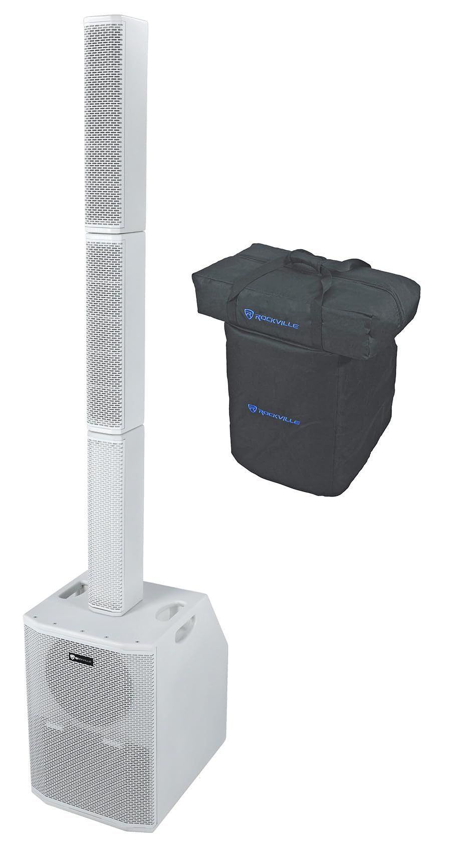 Rockville Titan Array Speaker System V2 Lightweight Column PA, Dual 10 Subwoofers, 3200W Peak, Bluetooth, White