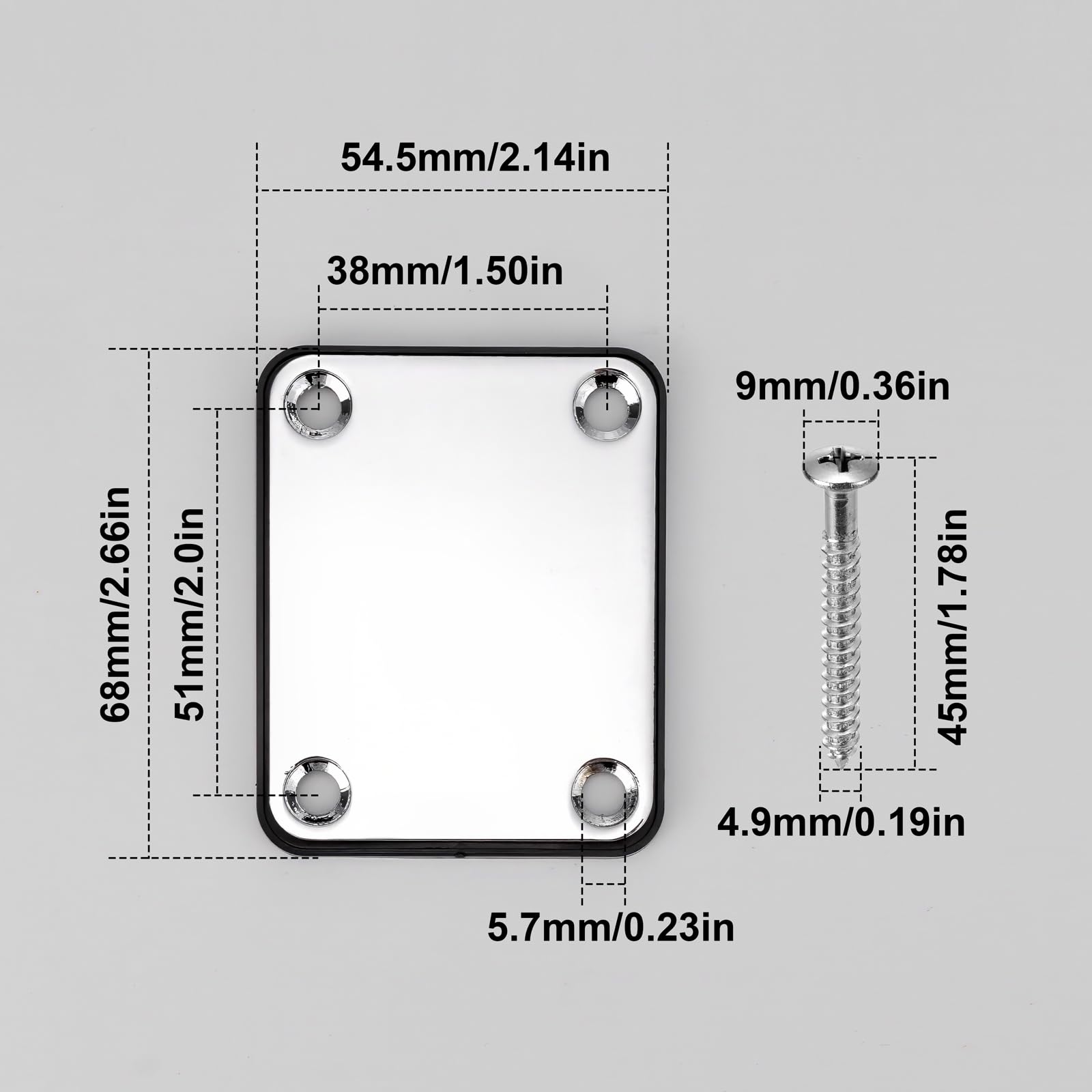 Swhmc Chrome Neck Plate for Electric Guitar with 1 Plastic Mat 4 Mounting Screws,Silver