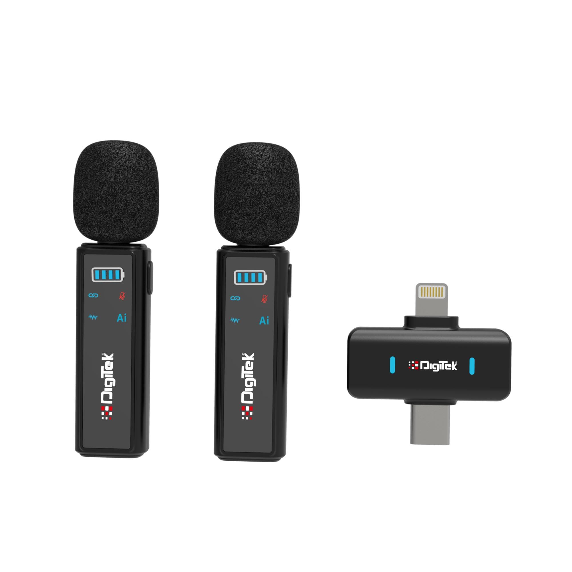 Digitek Dwm-021 Wireless Clip-On Microphone With Ai Noise Cancellation | Dual Mic (2 Transmitters, 1 Receiver) | 2.4Ghz Low Late