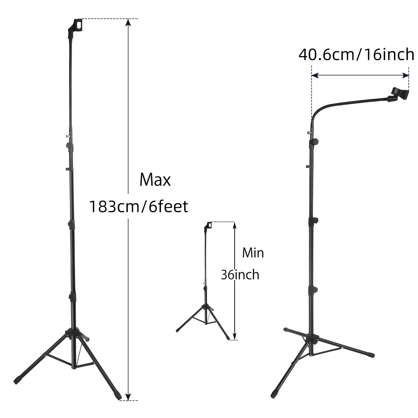 Mic Stand Boom Microphone Stands Tripod Gooseneck mic arm stand Height Adjustable 3'- 6' with Mic Clips and 3/8'' - 5/8'' Adapte