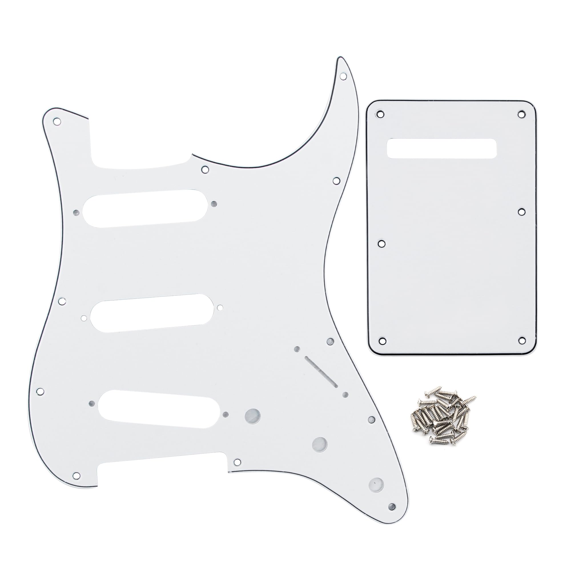 FLEOR SSS 11-Hole Electric Guitar Pickguard with Backplate and Pickguard Screws Set for ST Style Guitar Part,3Ply White