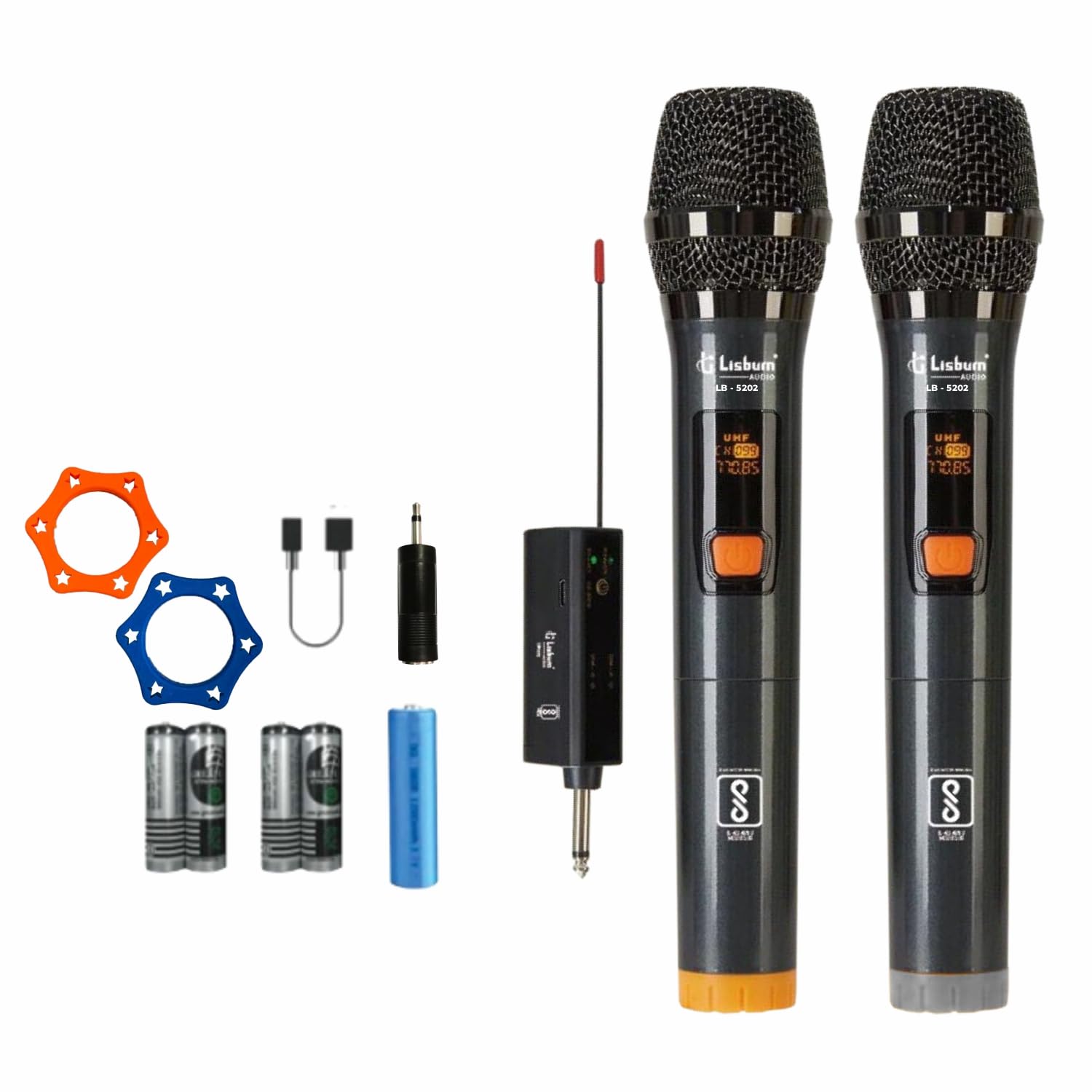 Lisburn Audio (Lb - 5202) Dual Wireless Microphone I Built-In Display I 7 Hrs Battery I 70 Ft Range I Cordless Mic For Karaoke, 