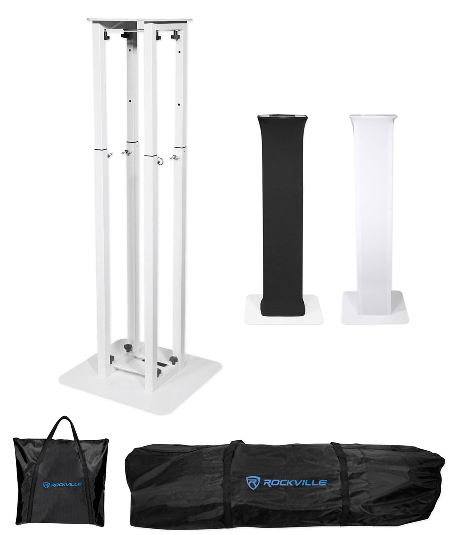 Rockville RTP82W 8 ft Adjustable Totem Light Stand, White & Black Scrims, Carry Bags, 35mm Speaker Adapter, Steel, Portable for 