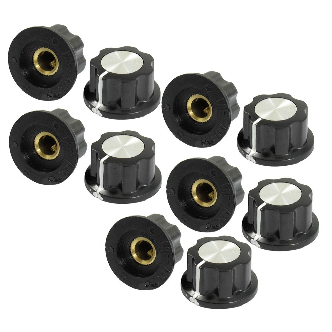 Uxcell A13041000Ux0108 Silver Tone Top Rotary Knobs For 6 Mm Dia. Shaft Potentiometer, 10 Piece, 19 Mm, Black