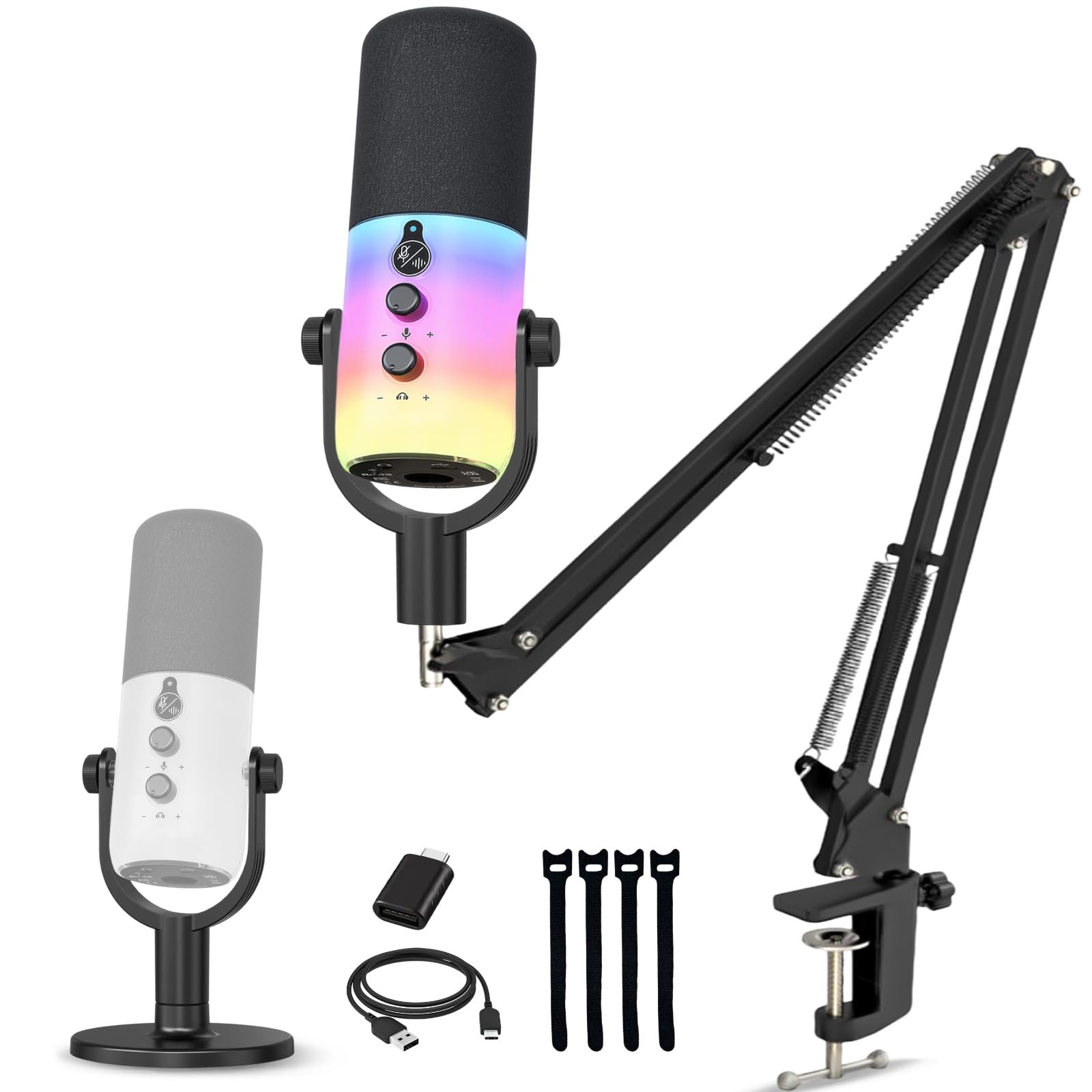 Audio Array Am-C48 Xlr/Usb Professional Full Rgb Dynamic Microphone Kit | Ai Noise Cancellation | Touch & Knob Controls | Built-