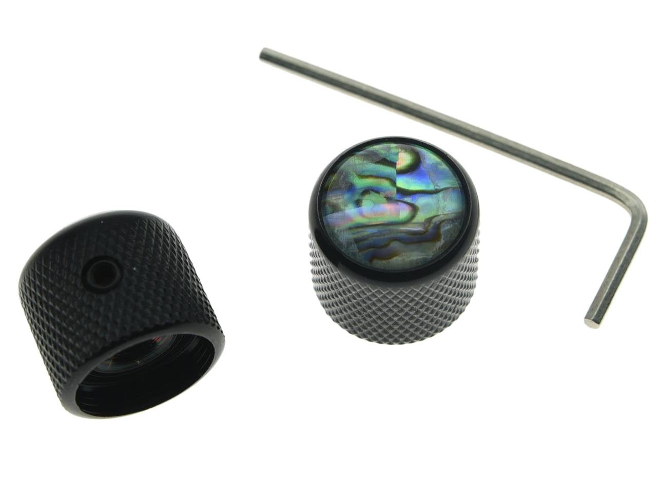 Dopro 2pcs Black Tele Telecaster Abalone Top Guitar Dome Knobs Bass Knobs with Set Screw and Wrench