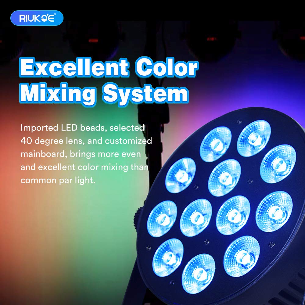RIUKOE Stage Light Led Par Aluminum Cast Fanless Accent Light DMX RGBW 96W Dj Lights Sound Activated Powerful SlimPAR Led Wash U