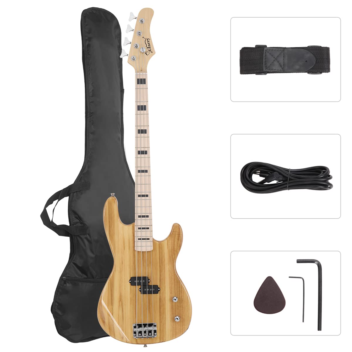 Glarry Gp Series Full Size Electric Bass Guitar 4 String Beginner Kit Canadian Maple Fingerboard With Cable, Strap, Bag And Acce