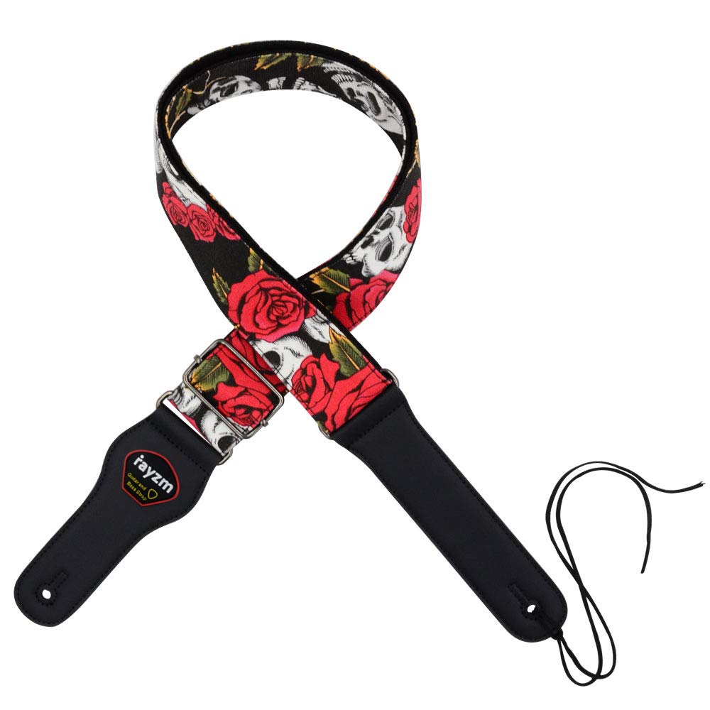 Rayzm Guitar Strap/Bass Strap, Cotton Belt For Acoustic/Electric/Bass Guitar With Plectrum Picks Pocket, Beautiful Rose With Coo