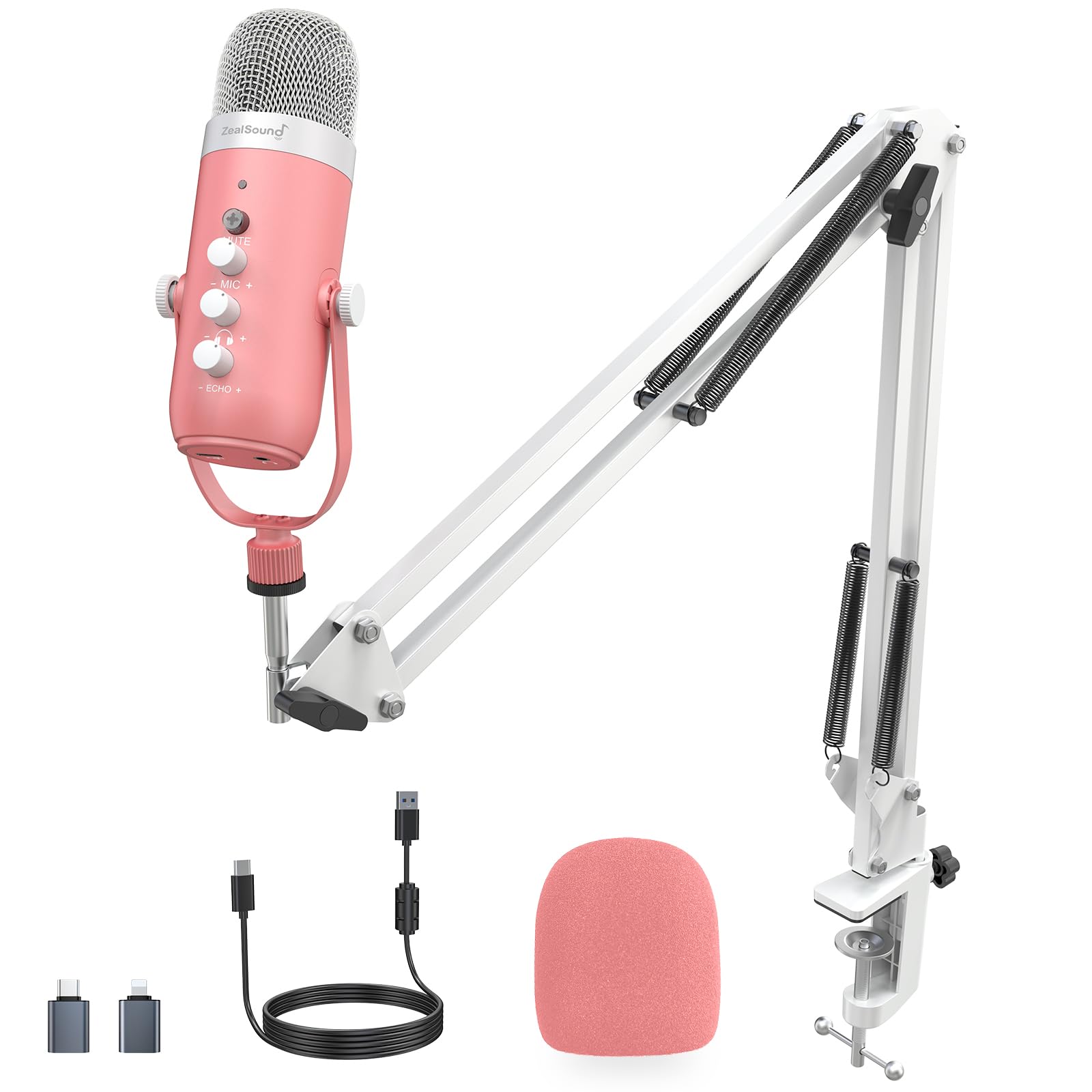 Zealsound Gaming Microphone Kit,Podcast Condenser Usb Mic With Boom Arm,Supercardioid Microphone With Mute Button,Echo Volume Ga