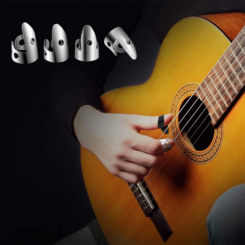 6 Piece Adjustable Finger Thumb Picks Set Banjo Finger Picks Set Guitar and Bass Accessories for Musical Instruments