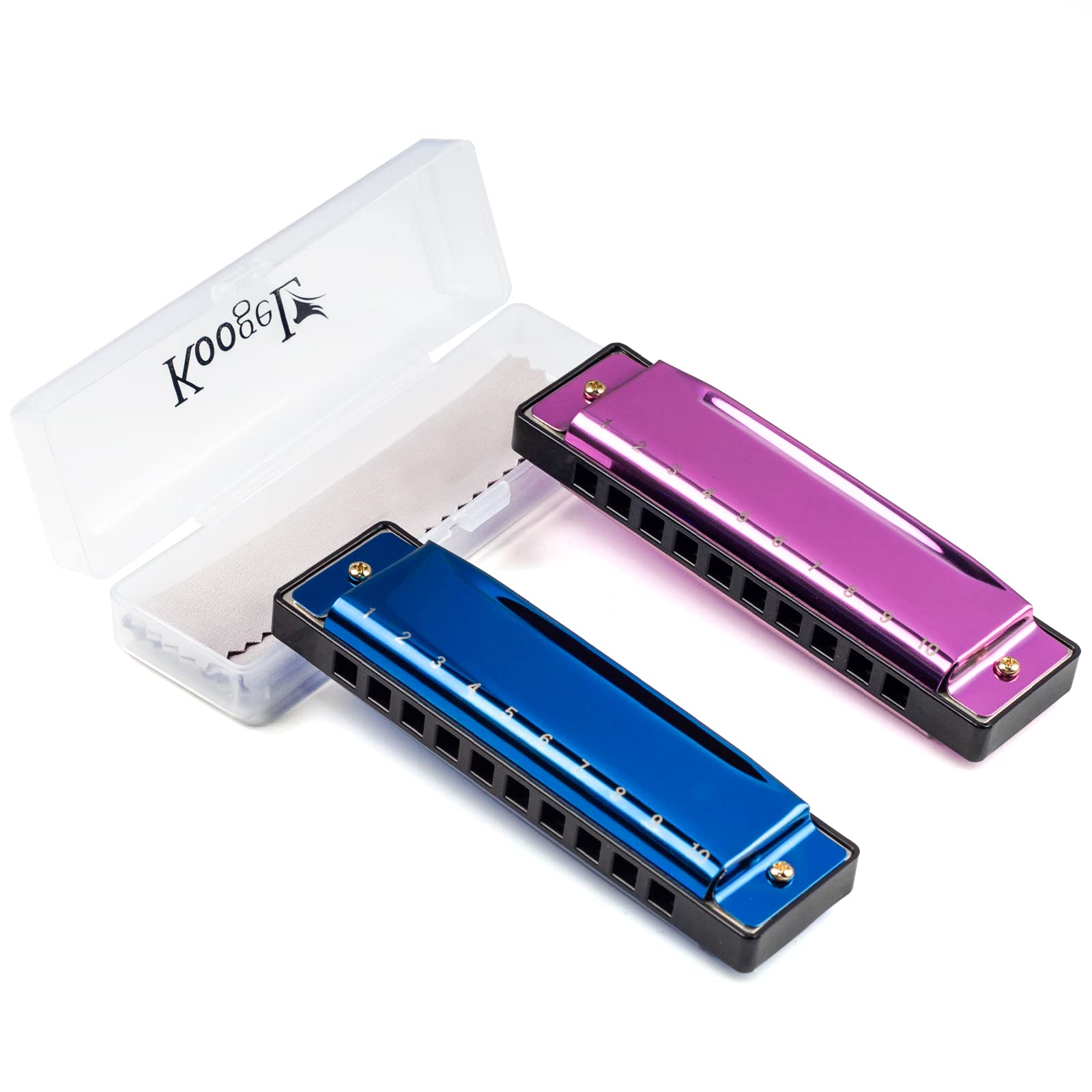Koogel 2Pcs Metal Harmonica For Kids Adults, Diatonic Blues Harp Mouth Organ Musical Instruments 10 Hole Harmonica For Professio