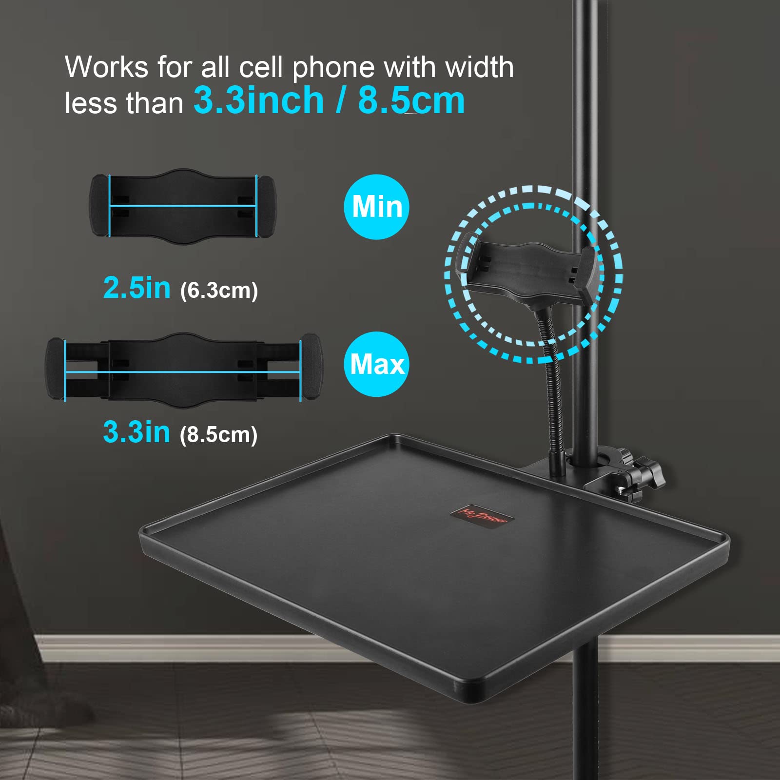 Mr.Power Microphone Stand Plastic Tray with Phone Holder, Mic Stand Clamp-On Rack Tray Holder for Most Mic Stands, for Stage, Li