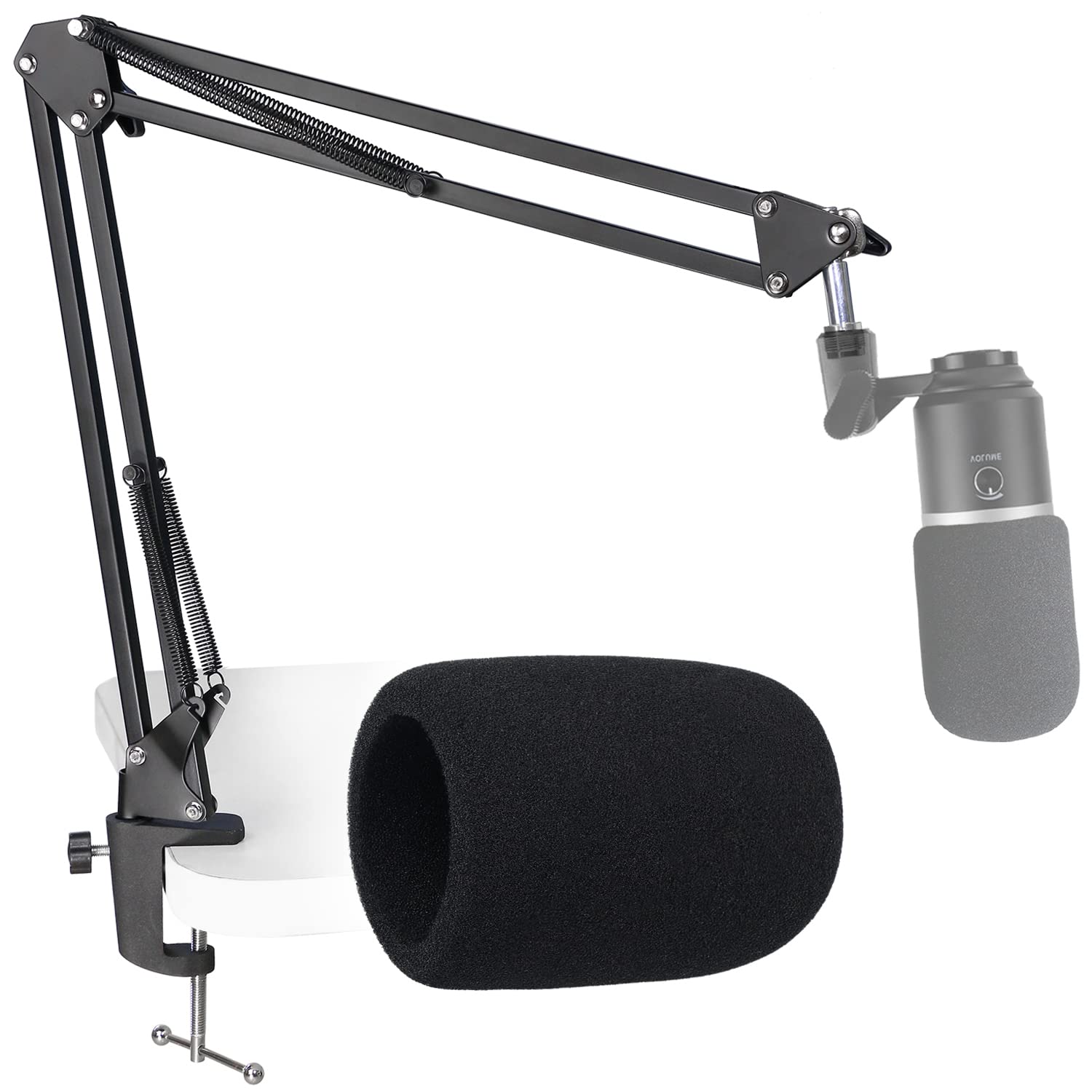 K669B Mic Boom Arm With Foam Windscreen, Suspension Boom Scissor Arm Stand With Pop Filter Cover Compatible With Fifine K669B Mi