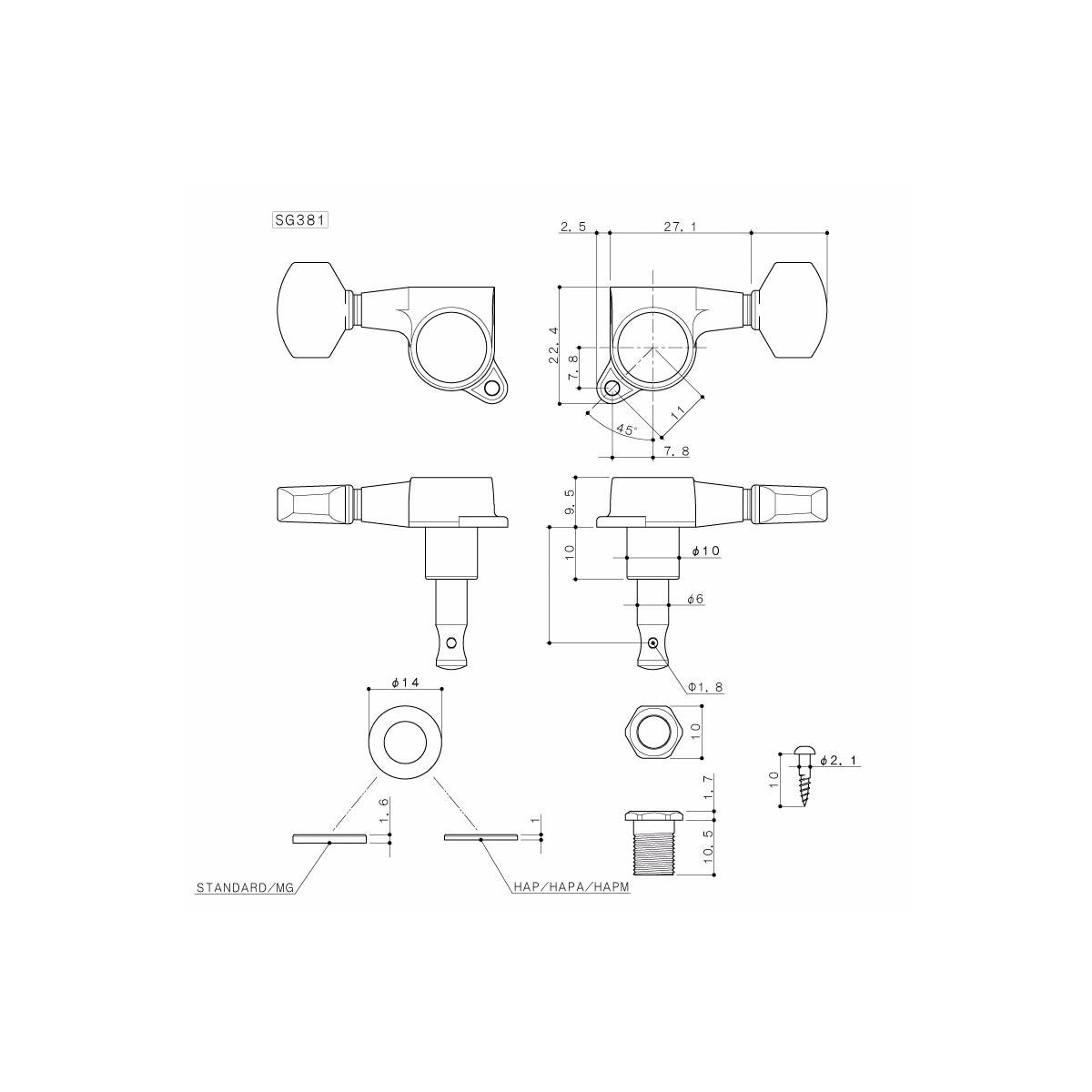 Gotoh Locking Tuners - Schaller Type - SG381 Chrome (3 per side).