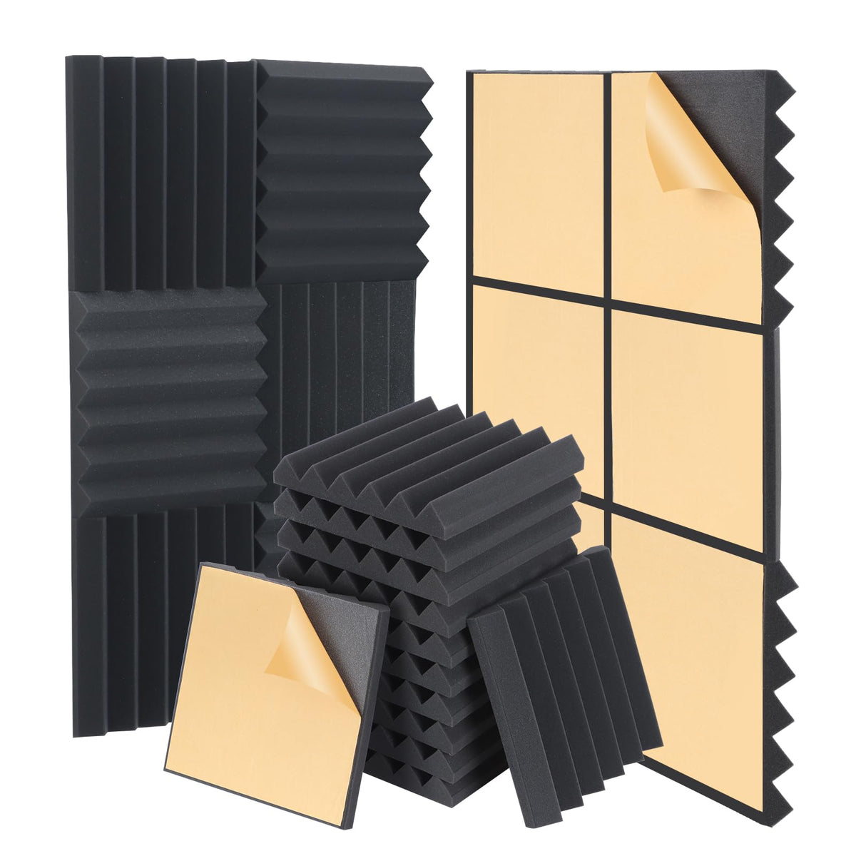 Auslet Sound Proof Foam Panels With Self-Adhesive, 24 Pack 12'' X 12'' X 2'' Wedge Acoustic Panels High Density Studio Foam Soun