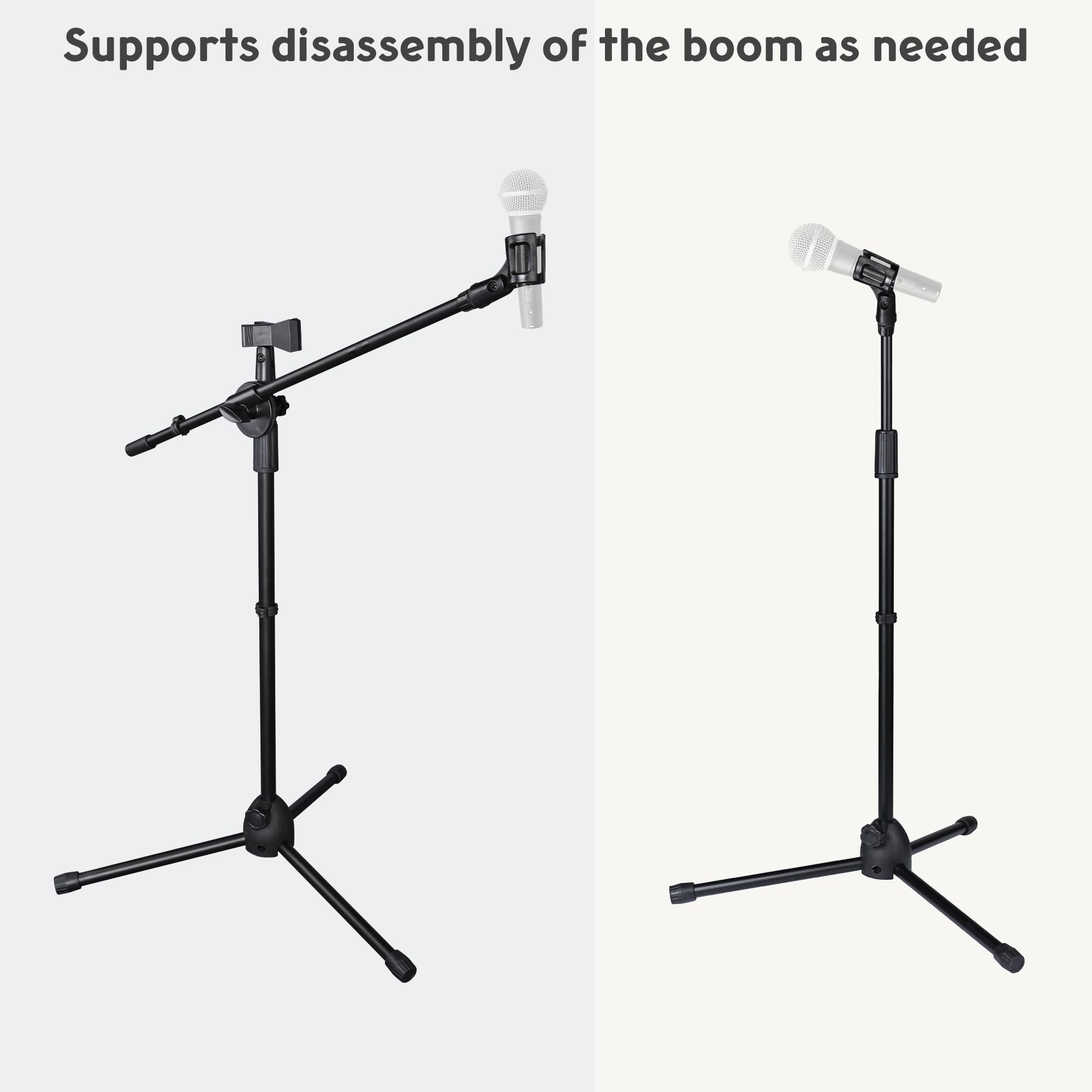 AW Adjustable Height Tripod Boom Microphone Stand Floor Dual Mic Clip Holder 90-degree Rotating Folding Type Boom Arm Tripod for