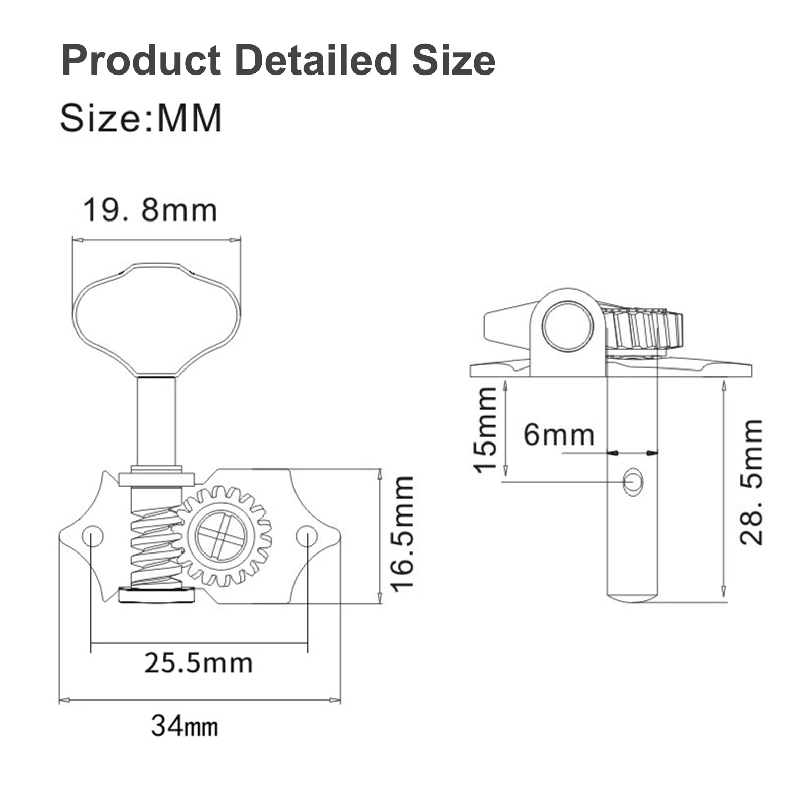 SAPHUE 3R3L 18:1 Gear Ratio Vintage Open Gear String Tuners Tuning Pegs Middle Hole for Classical Guitar Ukulele Chrome