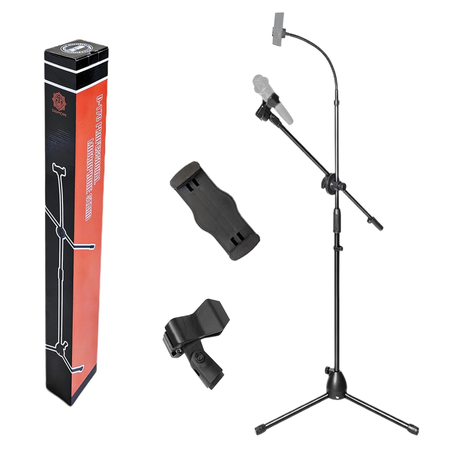 DIGIMORE Mic Stand Heavy Duty Adjustable Condenser Studio Microphone Stand With Mobile Holder for Stage and Studio Performance (