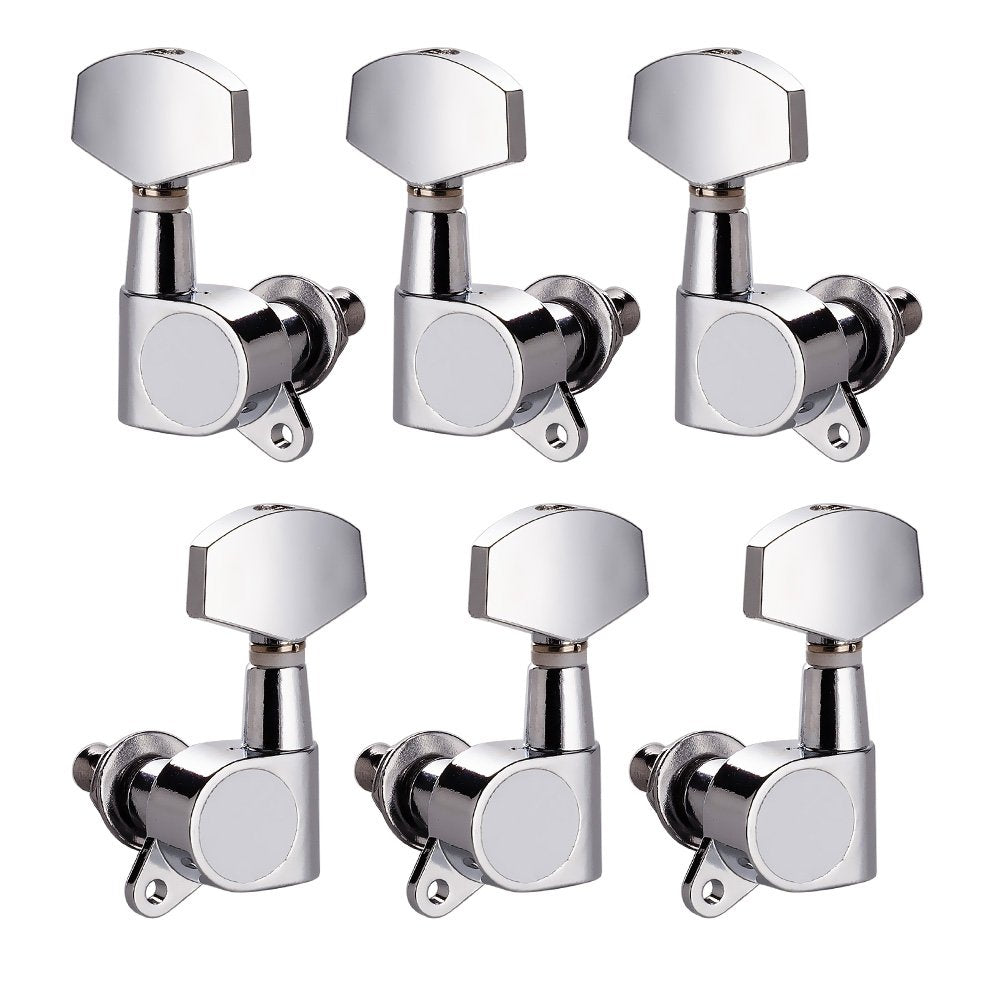 Vangoa 3L3R 6 Pieces Closed Guitar String Tuning Pegs Tuner Machine Heads Knobs Tuning Keys for Acoustic or Electric Guitar, Chr