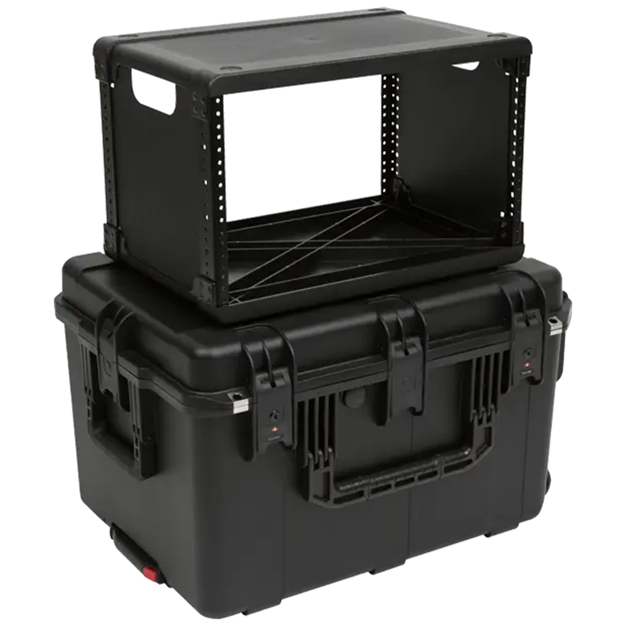 SKB 6U iSeries 13 Injection Molded Fly Rack with Built-In Wheels, Push Button Release Pull Handle and Removable Rack Frames, Bla