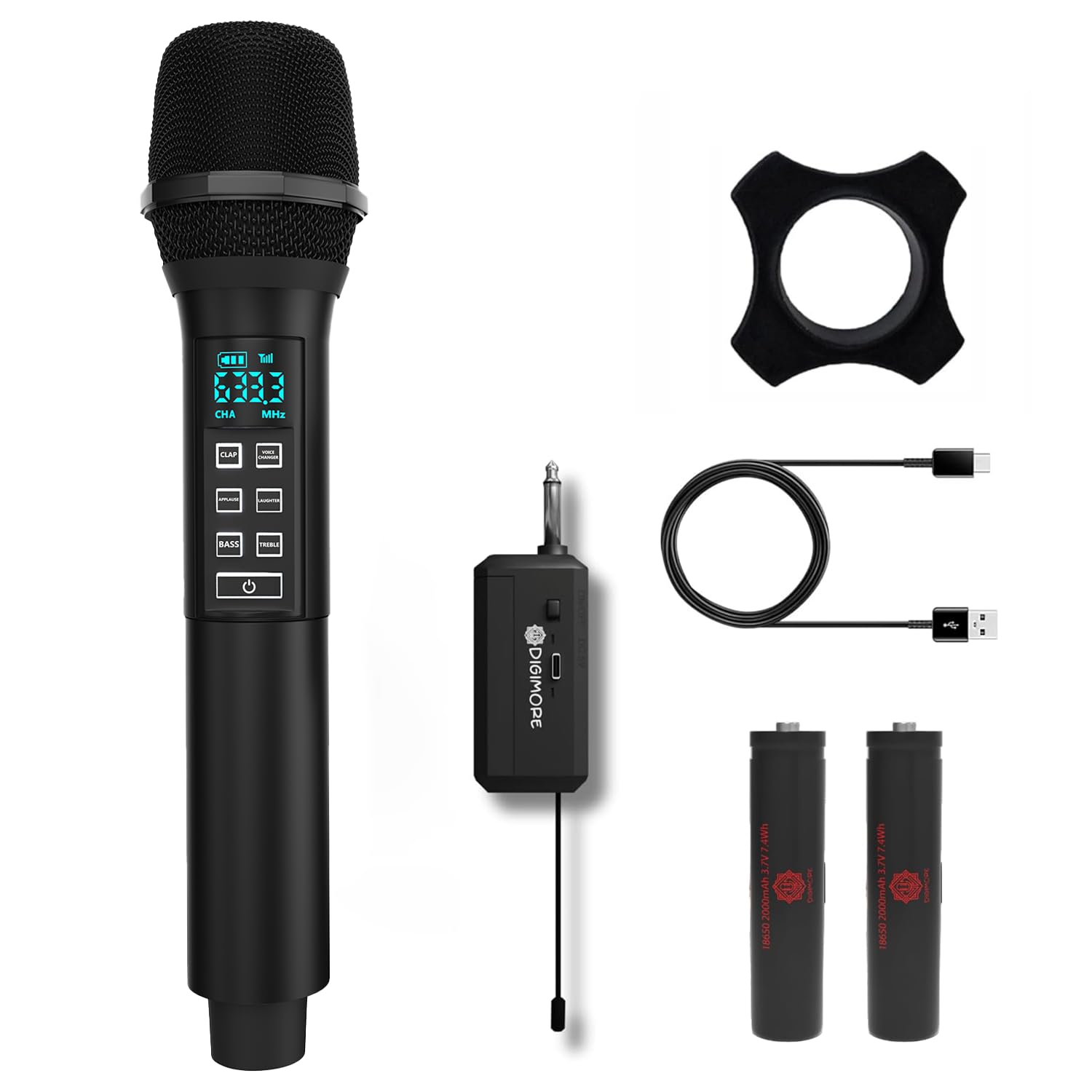 DIGIMORE UHF Wireless Microphone System with in-Built Sound Card | Voice Change, Echo, Bass Etc. | 150ft Range | for House Parti
