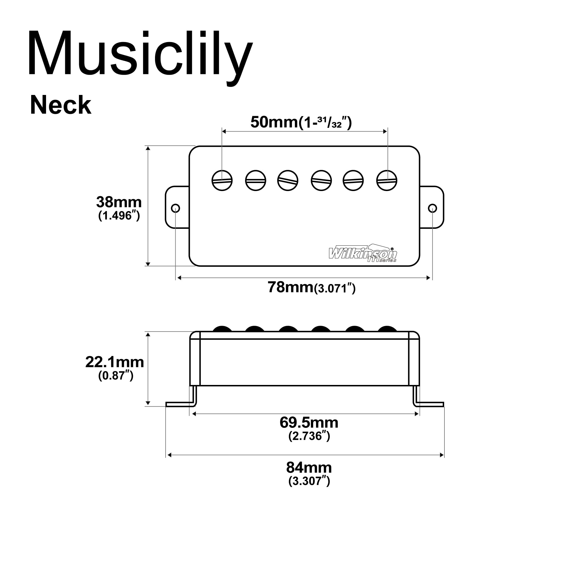 Wilkinson Vintage Tone Alnico 5 Humbucker Neck Pickup for Les Paul Style Electric Guitar, Chrome
