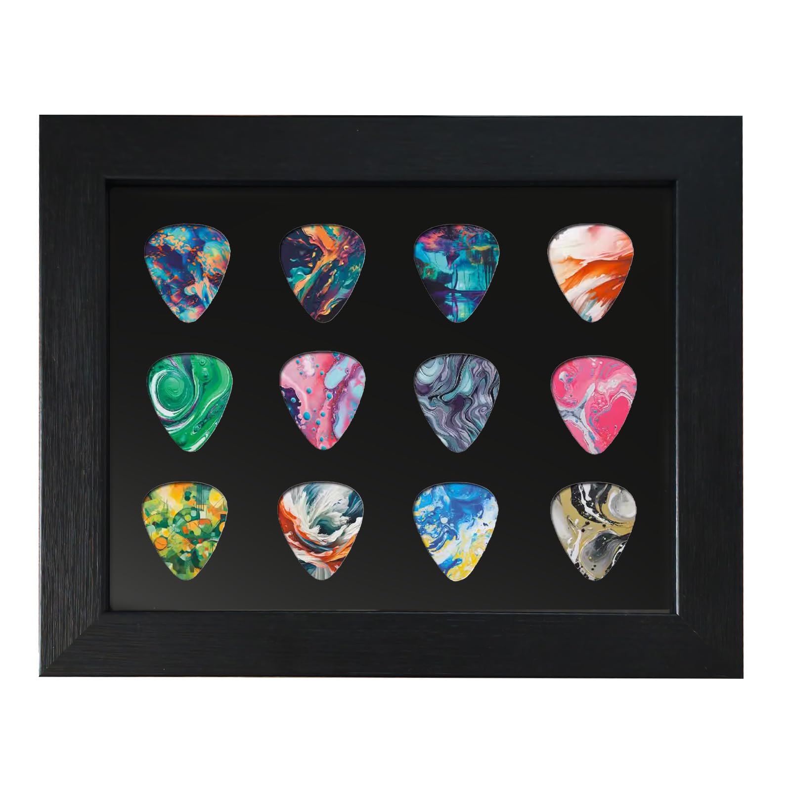 Allenkwok Guitar Pick Display Frame, 8.3'' X 6.7'', Frame For 12 Guitar Picks (0.5-3.0Mm), Desktop And Wall Mountable, Perfect F