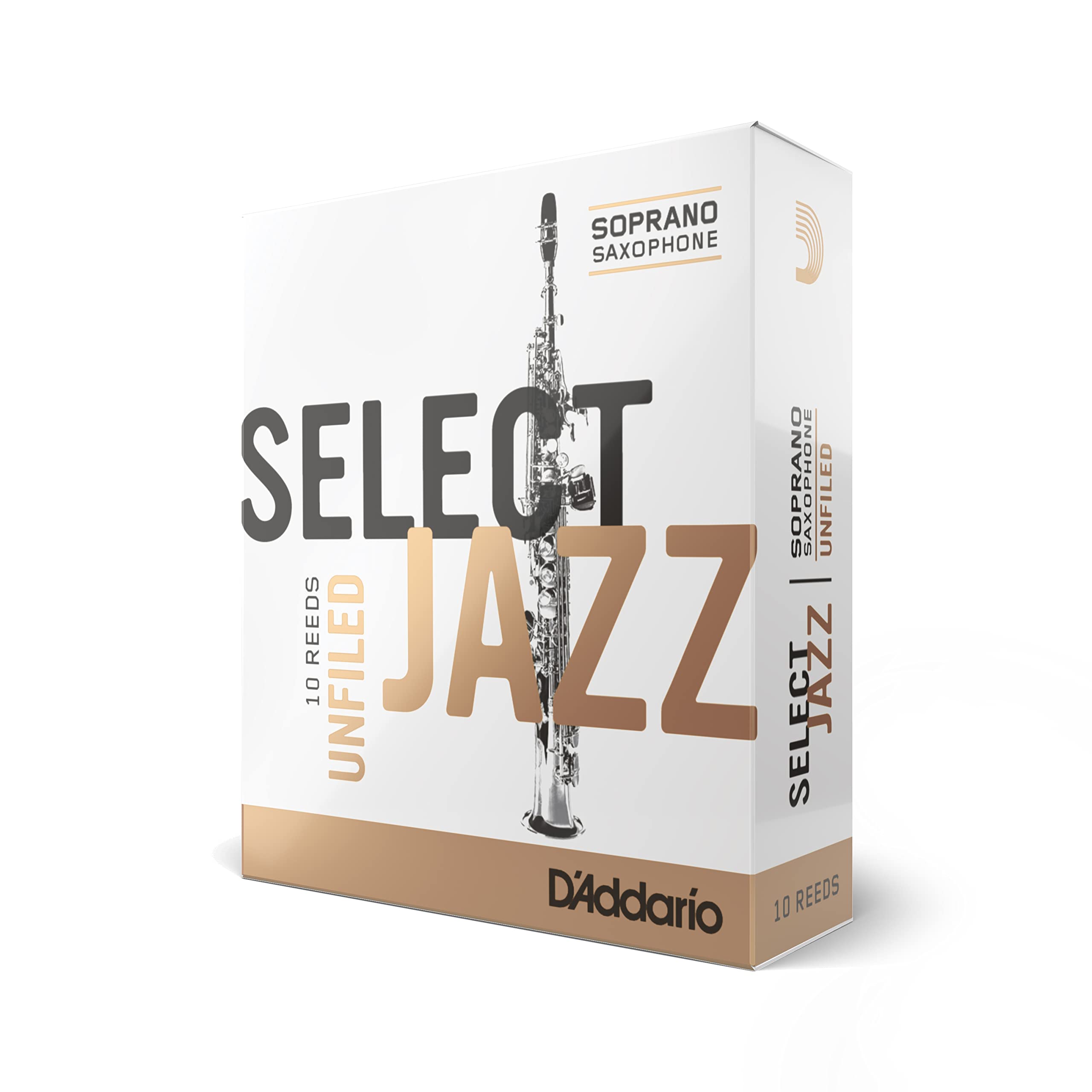 DAddario Select Jazz Soprano Sax Reeds, Unfiled, Strength 4 Medium, 10-pack