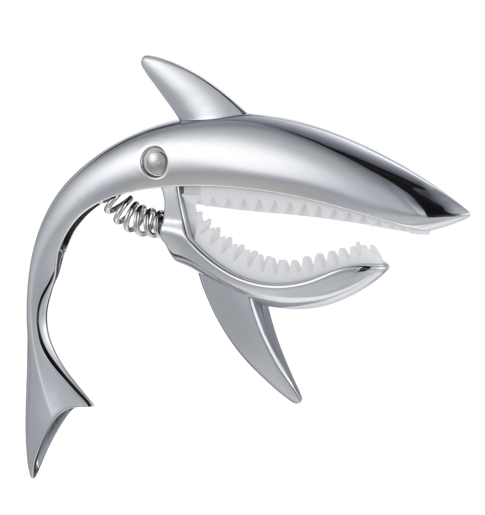 Shark Capo, Shark Capo with Ergonomic Grip for Acoustic, Electric Guitars & Ukulele, Musicians Gift, Women, Men (Silver)