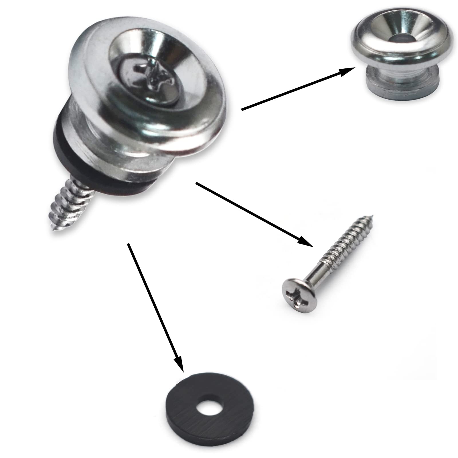 MAXCHEER 2PCS Mushroom Style Guitar Ukulele Bass Strap Lock Lock Metal Music Parts (Chrome)