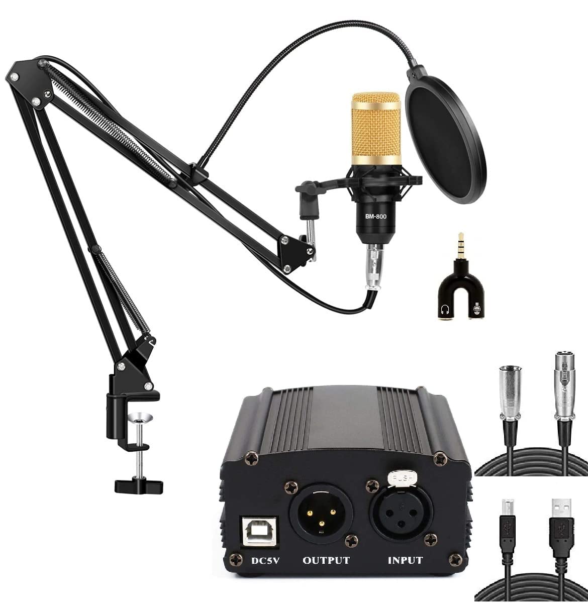 Device Of Urban Infotech Bm800 Condenser Microphone With 48V Phantom Power, Boom Scissor Stands & Pop Filter Studio Recording Eq