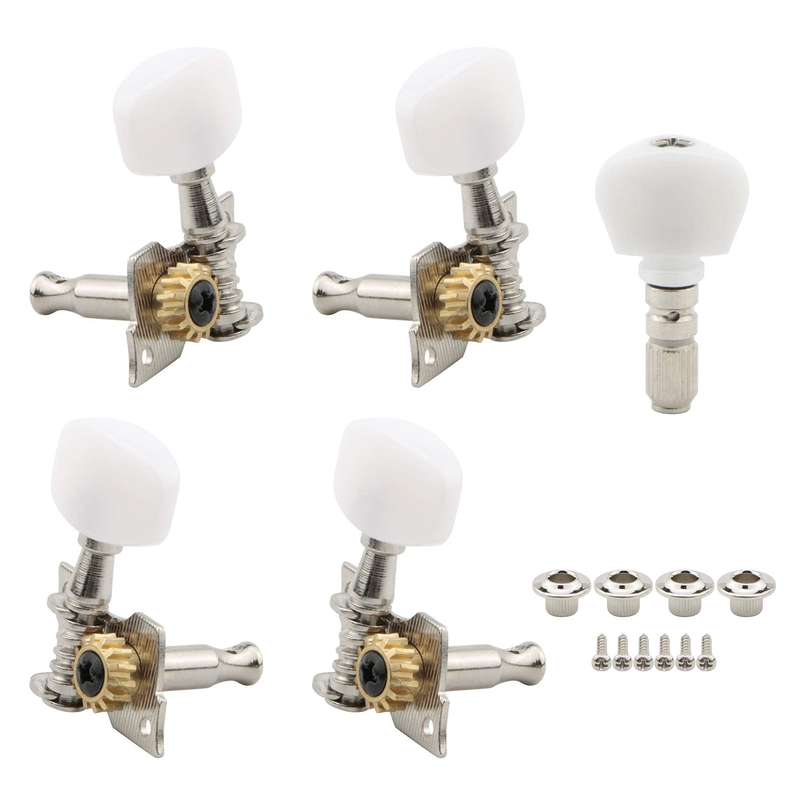 Swhmc 2R2L Semiclosed Guitar String Tuning Pegs Banjo Celluloid Machine Head Tuner, Pack Of 5, Classic Silver