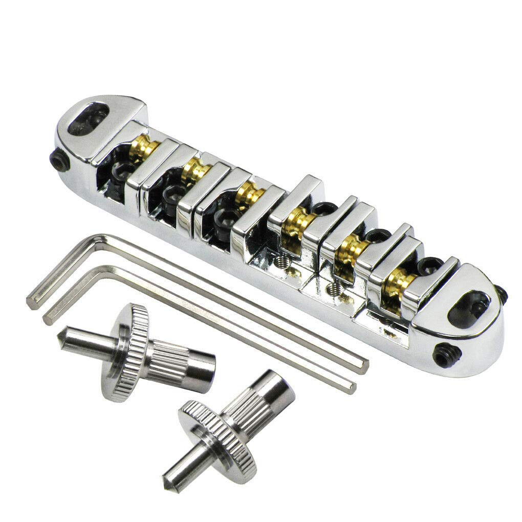 Abr-1 Style Tune-o-matic Bridge Tailpiece Roller Saddle Bridge for Gibson Les Paul Gear Replacement (Chrome)