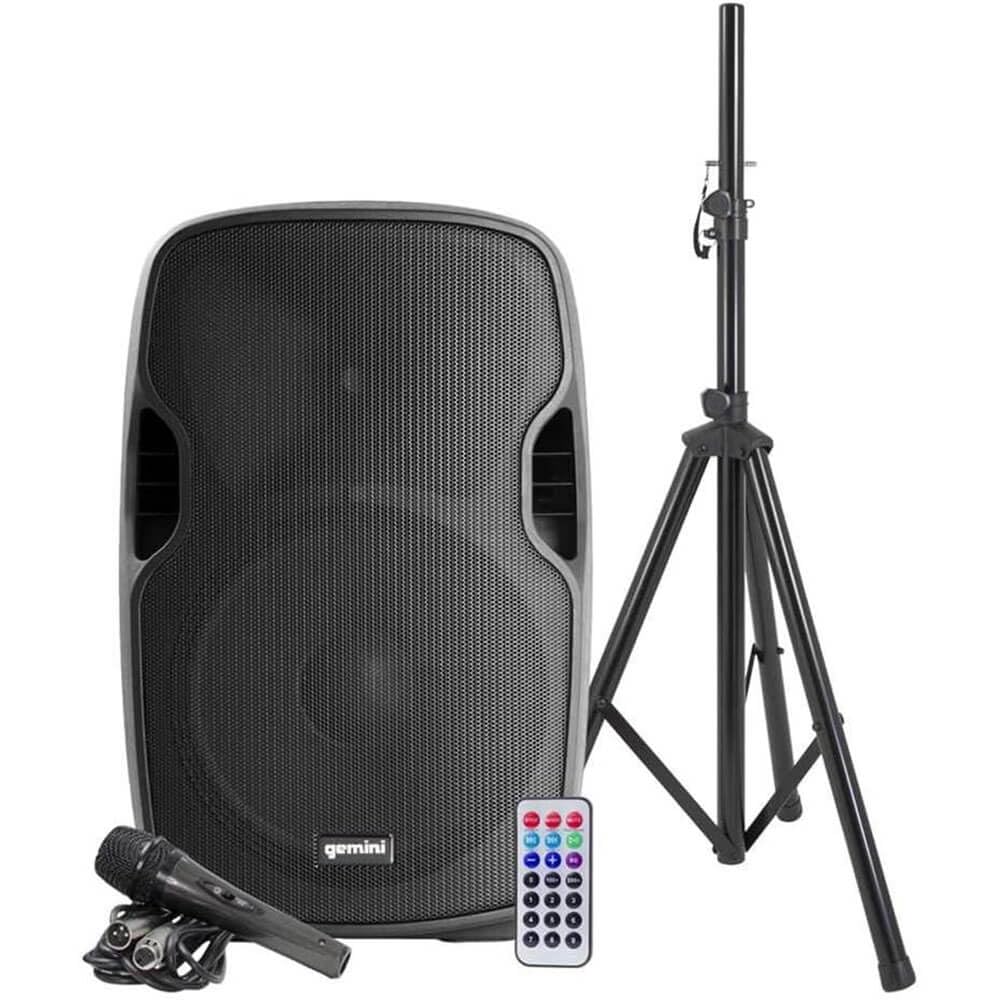 Gemini as Series AS-15BLU-PK Bluetooth Portable Party Speakers Bundle, 15 2000W Active PA Loudspeaker, Heavy Duty Speaker Stand,