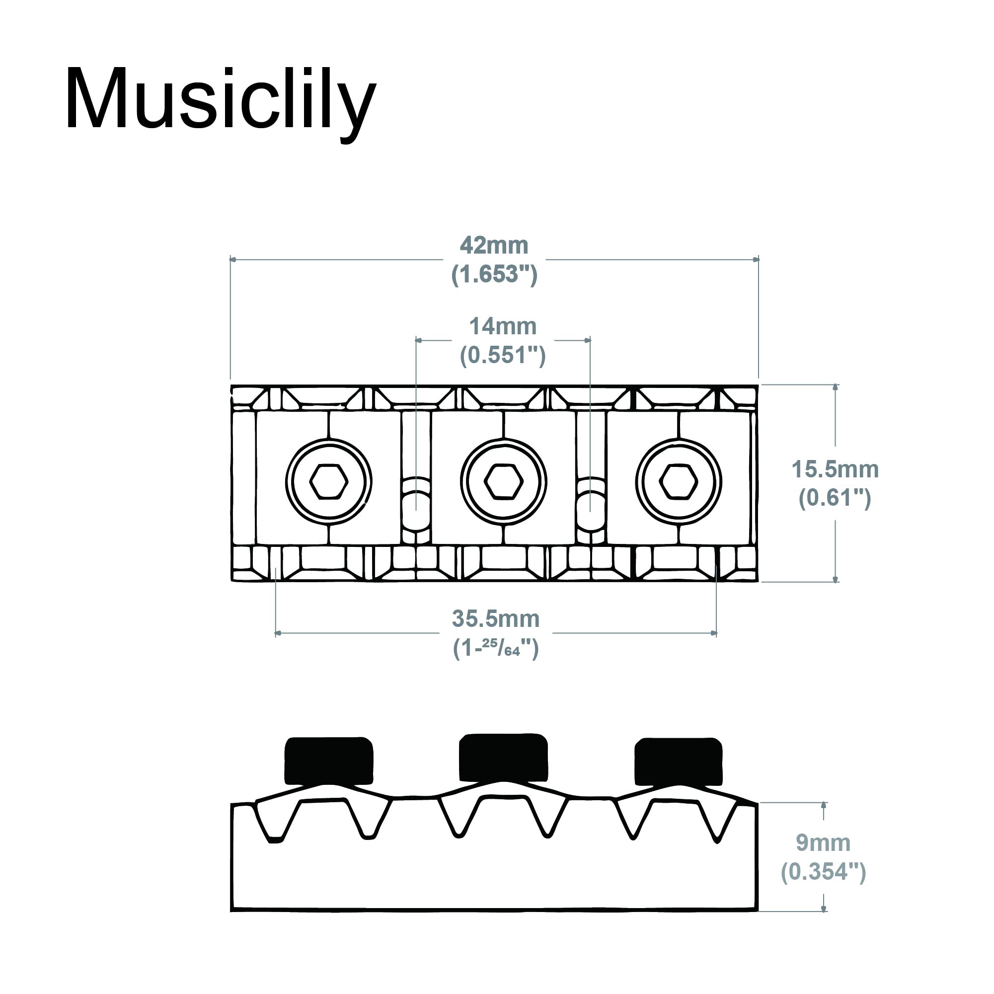 Musiclily 42mm Guitar Metal Locking Nut String Lock for Floyd Rose Style Electric Guitar Tremolo Double Lock System, Gold