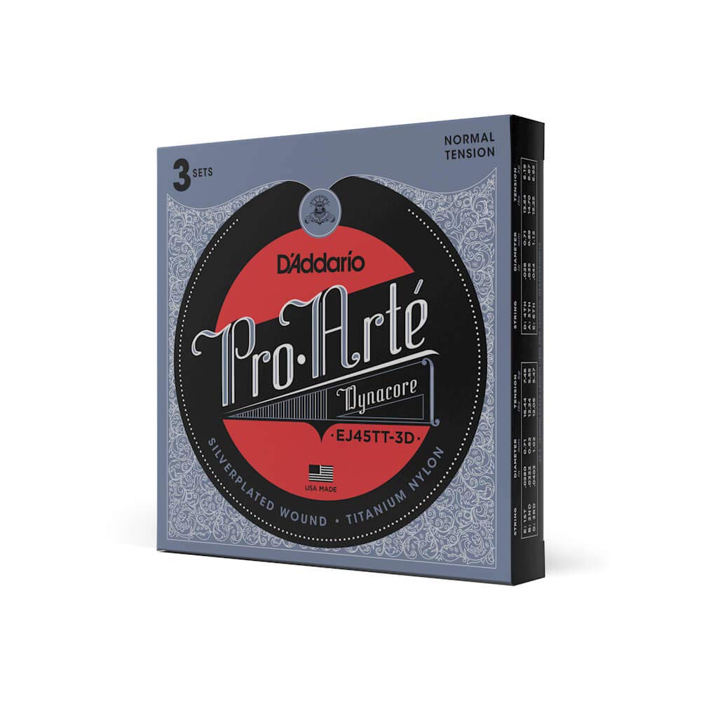 D'Addario Guitar Strings - Pro-Arte Classical Guitar Strings - Ej45Tt-3D Dynacore - Silver Plated Wrap, Composite Dynacore, Tita