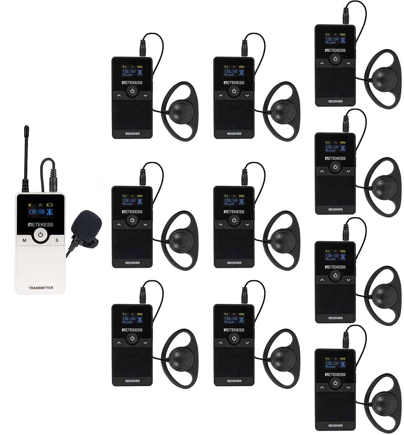 Retekess TT116 Tour Guide System, Plant Tour Headsets, Noise Reduction, 656ft, Guide Wireless System for Factory, School, Manufa