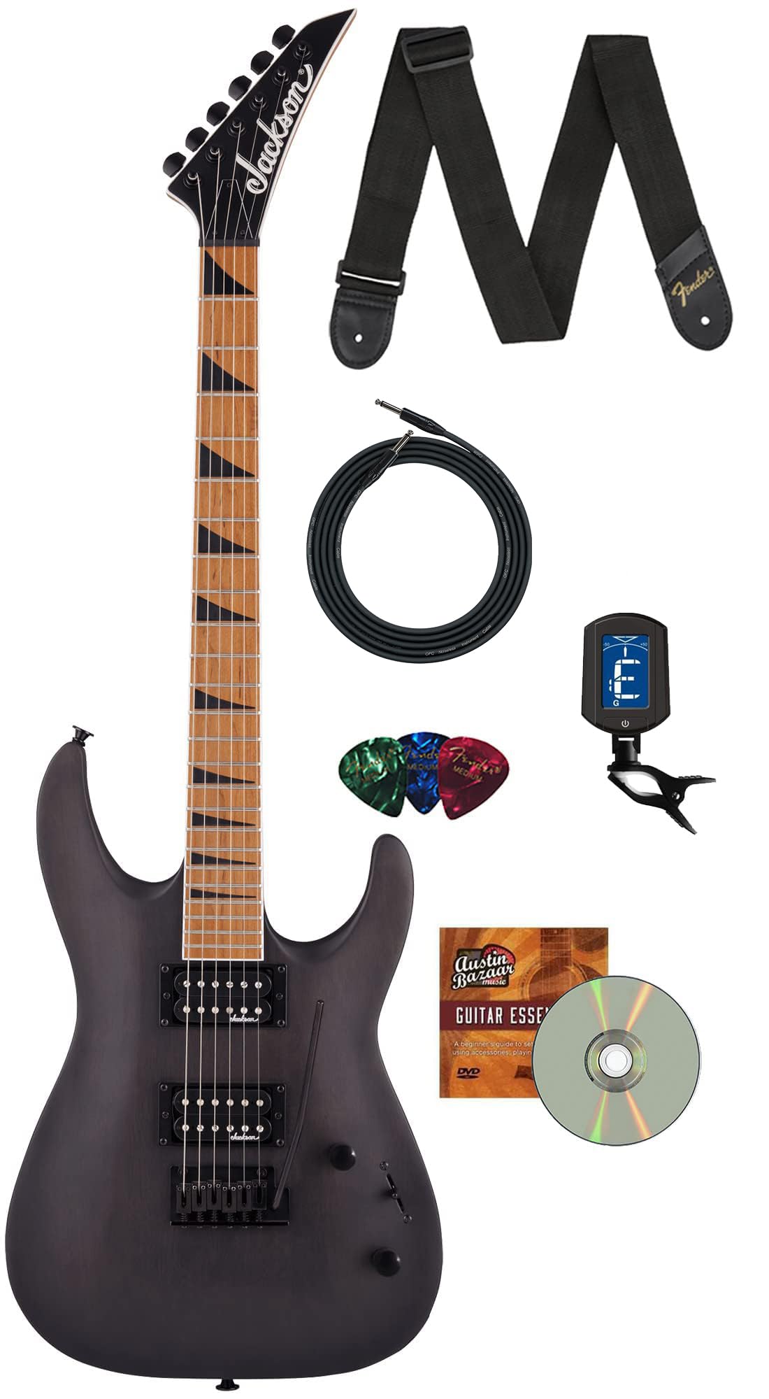 Jackson Dinky Arch Top Js24 Dkam Electric Guitar - Black Stain Bundle With Cable, Tuner, Strap, Picks, And Austin Bazaar Instruc