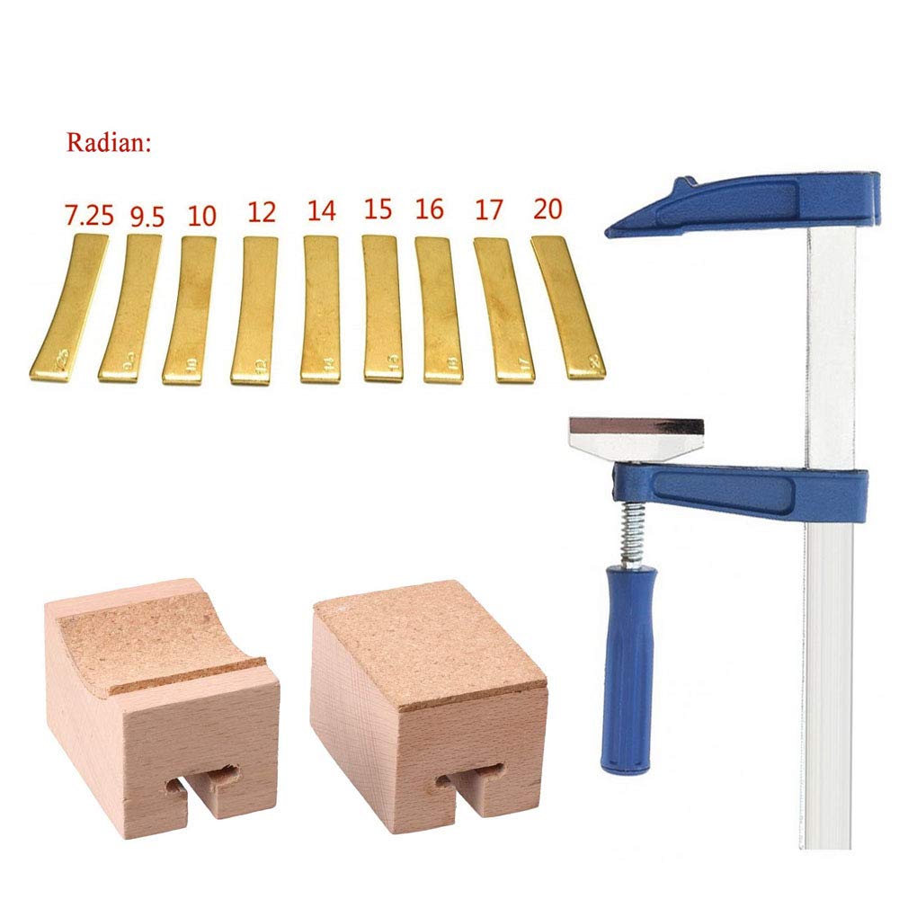 Jiayouy Guitar Bass Fingerboard Fret Press Insert Tool + 9Pcs Radian Fret Press Caul Inserts with 2pcs Wooden Soundhole Cauls, H