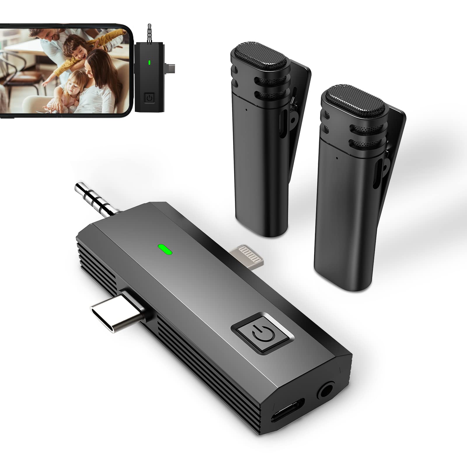 Sjpzwcrl Wireless Lavalier Microphone for iPhone Android - 2.4G Dual Lapel Microphones Plug-Play Noise Reduction for Video Recor