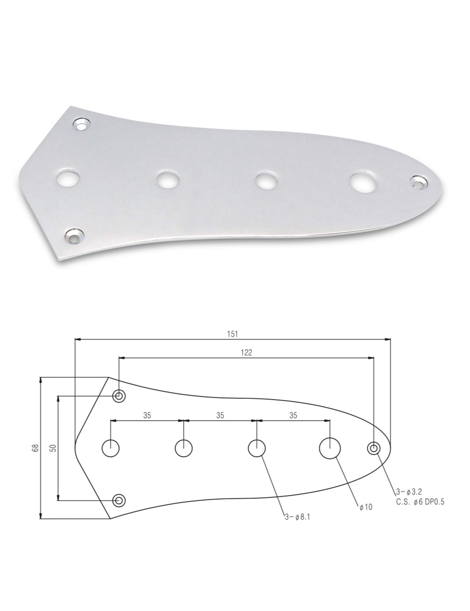 Metallor Bass Guitar Control Plate 4 Holes Mounting Plate for Jazz Bass Guitar Parts Replacement Chrome.