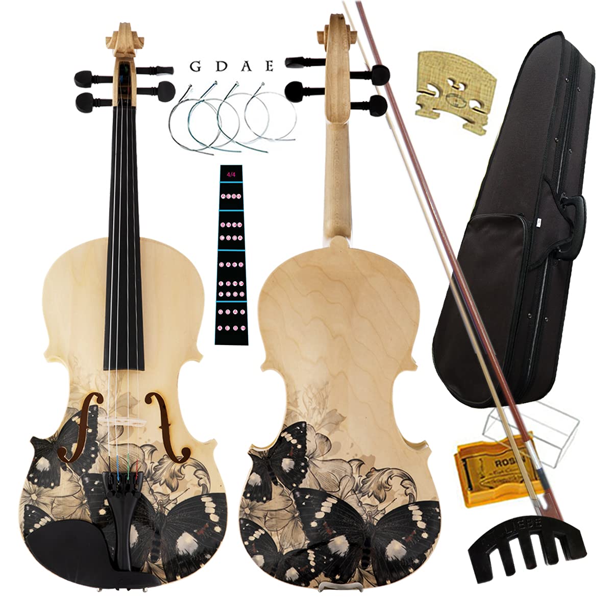 Aliyes Distinctive Artistic Violin Set Designed for Beginners/Students/Kids/adults with Hard Case,Bow,Extra Strings (4/4/Full-si